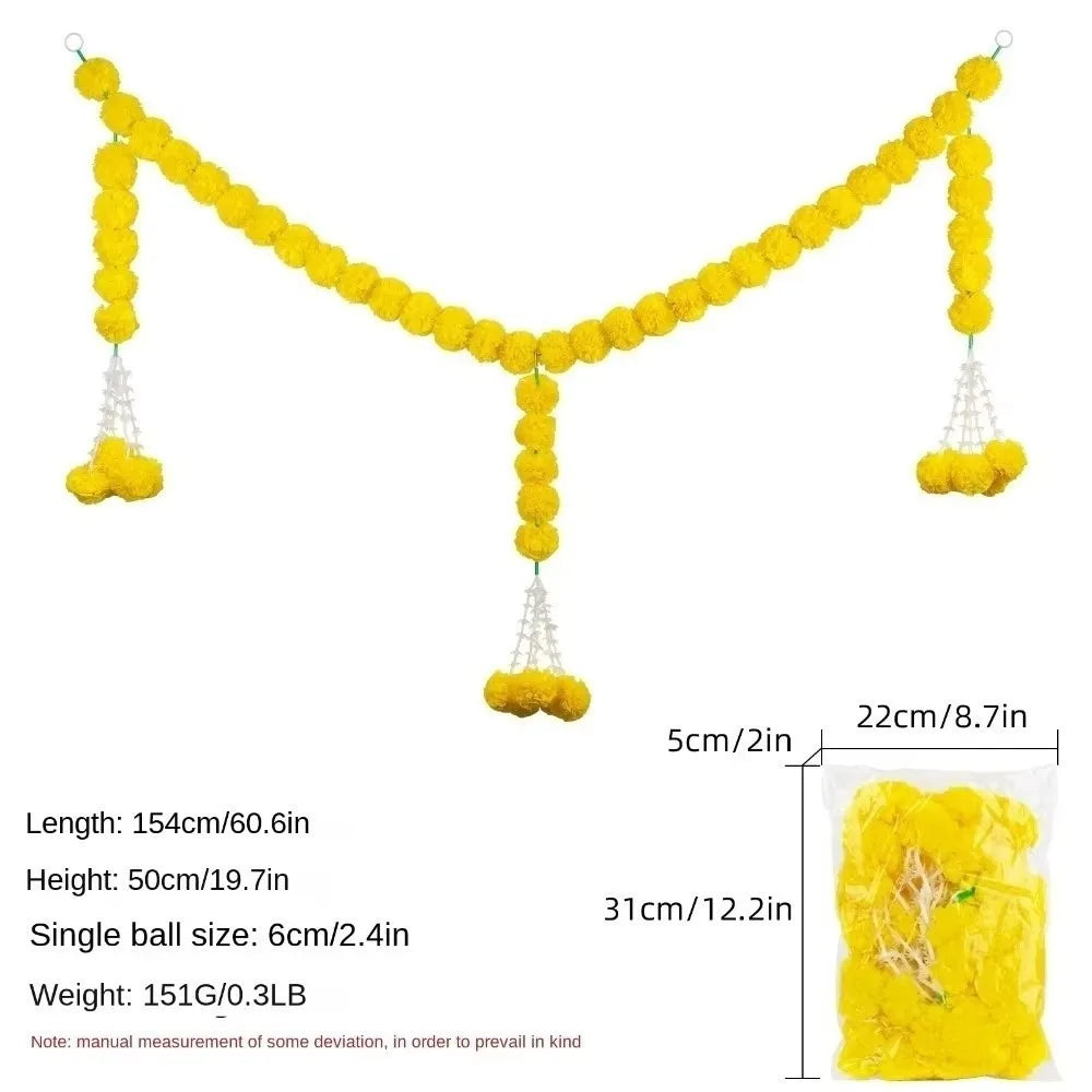 Long Strands Artificial Marigold Garland Indian Décor Pooja Diwali Fiesta Pooja Marigold Flowers Bendable Pooja Wedding