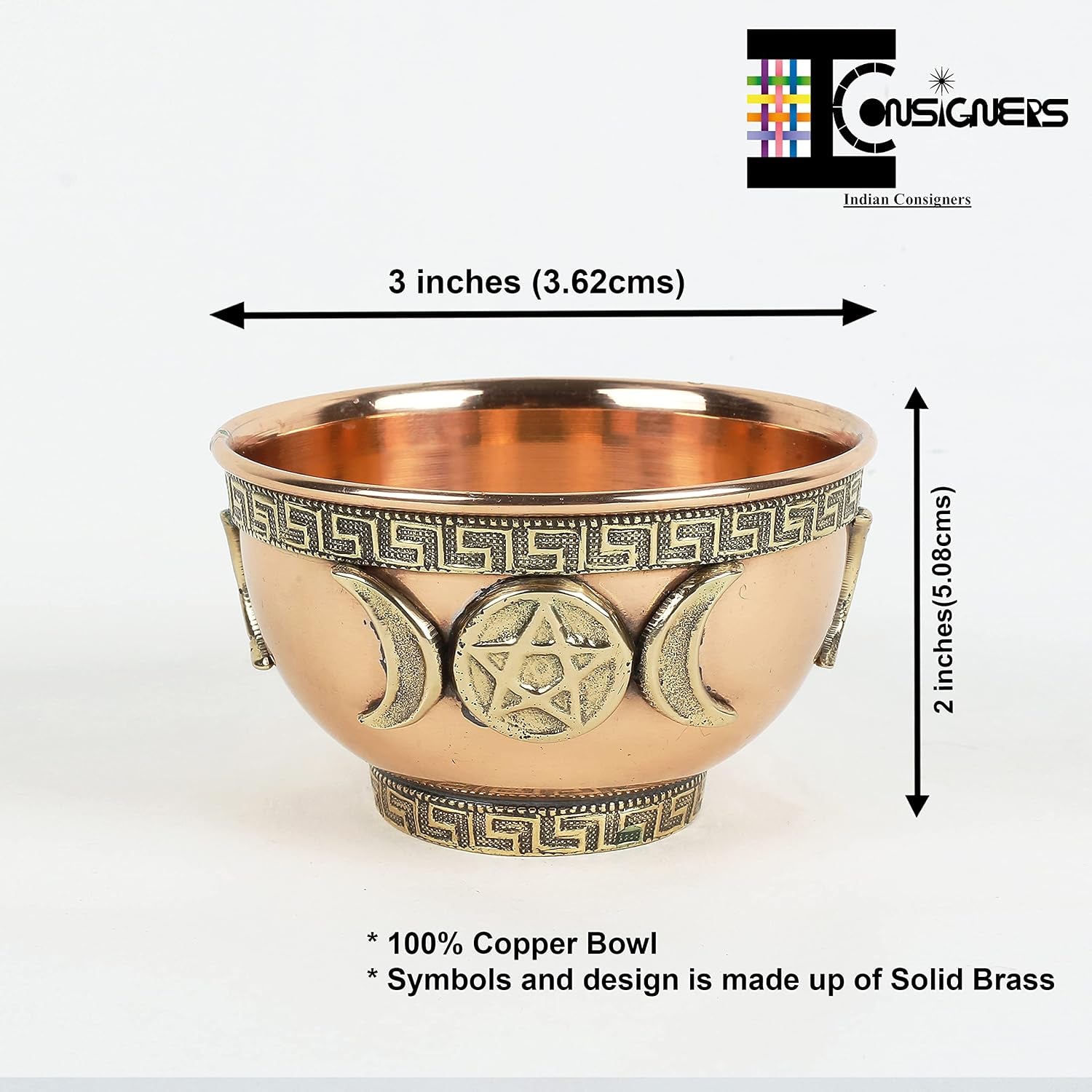 Small Altar Witchcraft Serving, Offering or Smudging Bowl (Triple Moon Bowl), Copper
