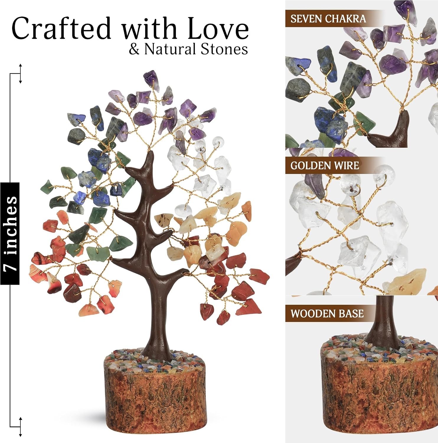 7 Chakra Tree of Life Crystal Tree, Crystals and Healing Stones, Birthday Gifts for Women, Home Office Decor, Gemstone Tree, Crystal Gift (7-8 Inch)