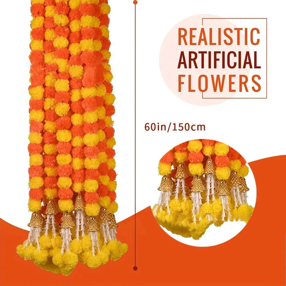 Long Strands Artificial Marigold Garland 1.5M Pooja Diwali Fiesta Pooja Marigold Flowers Indian Décor Events Decor