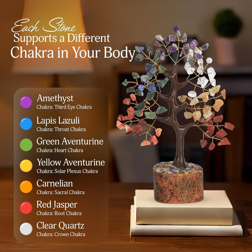7 Chakra Tree of Life Crystal Tree, Crystals and Healing Stones, Birthday Gifts for Women, Home Office Decor, Gemstone Tree, Crystal Gift (7-8 Inch)