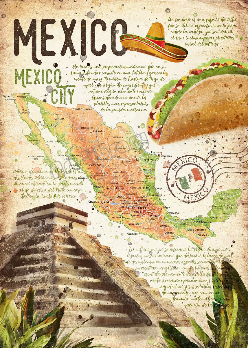 Abstract World Classic Food Travel Map Indian,Mexico,Japanese Food Poster Canvas Painting Wall Art Pictures Home Kitchen Decor