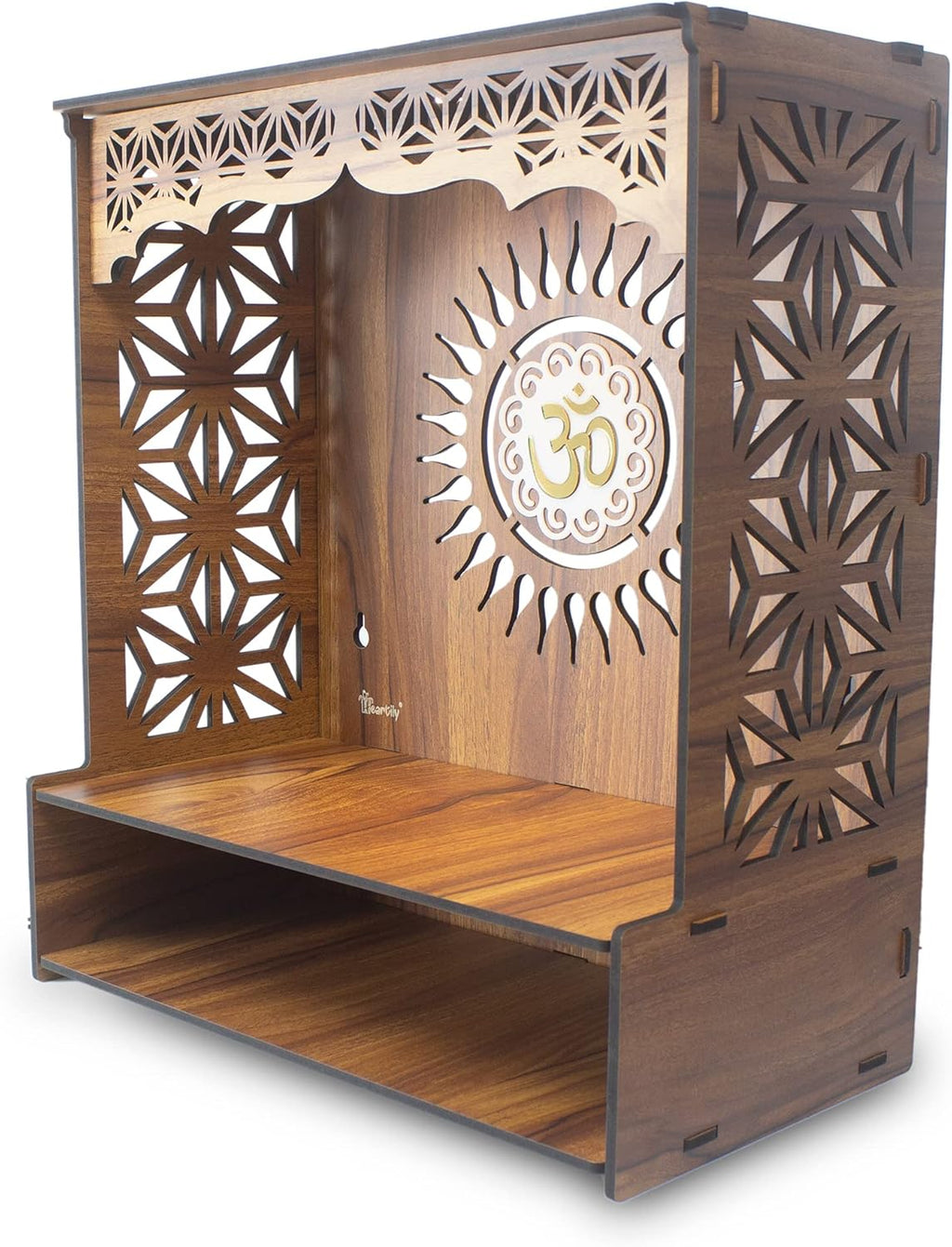 ® Shree Beautiful Wooden Pooja Stand for Home Mandir for Home Temple for Home and Office Puja Mandir for Home and Office Wall with LED Spot Light Product (H- 18, L- 16, W-8.75 Inch)