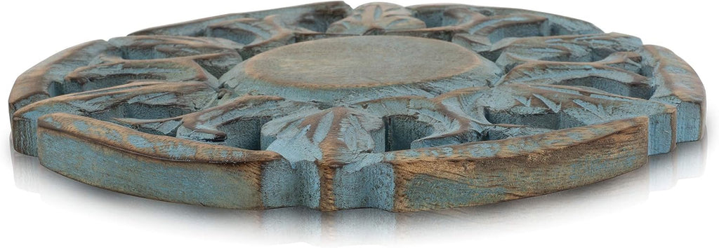Handmade Wooden Trivet for Hot Dishes Plates & Pots Holder Hot Pad for Kitchen & Dining Table Decor Cookware Heat Resistant Rustic Decorative Carvings Tabletop Home & Dining Table Essentials (Blue)