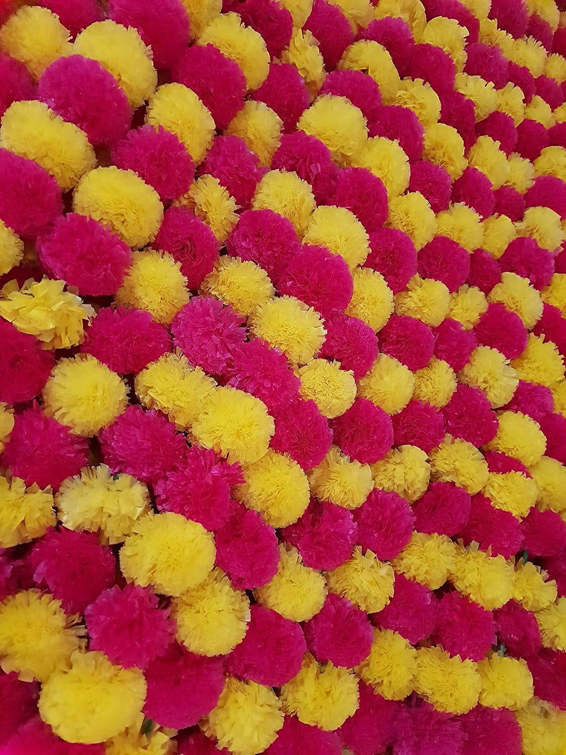 5 Pc Marigold Garland 5 Ft Long Strands of Artificial Marigold Flowers Diwali Decorations Home Indian Décor for Pooja Wedding Spring Bush Floral Faux Garland Día De Muertos Décor (Magenta+Yellow)