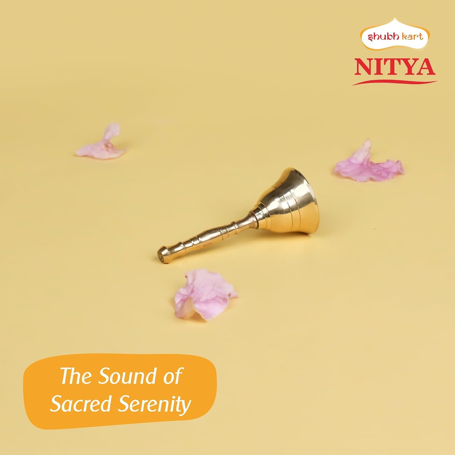 Solid Brass Puja Ghanti, 3.5 Inch Hand Held Temple Bell for Home, Events, Decoration, Food Line, Alarm and Service, Small