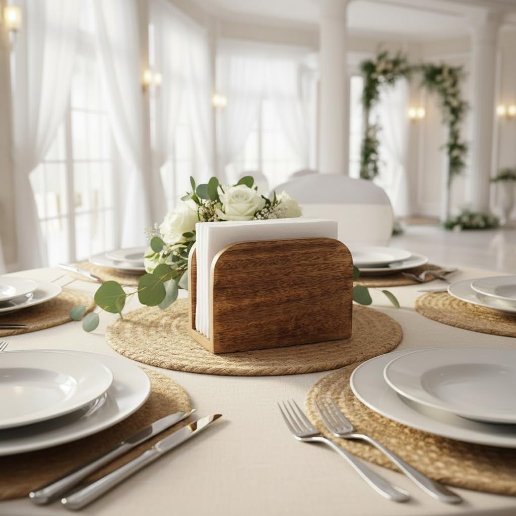 Mango Wood Napkin Holders Burning Finish for Kitchen Upright Paper Napkin Storage Dispenser House, Party, Restaurant, Hotel, Cafe, Bar Pack of 2 Pcs