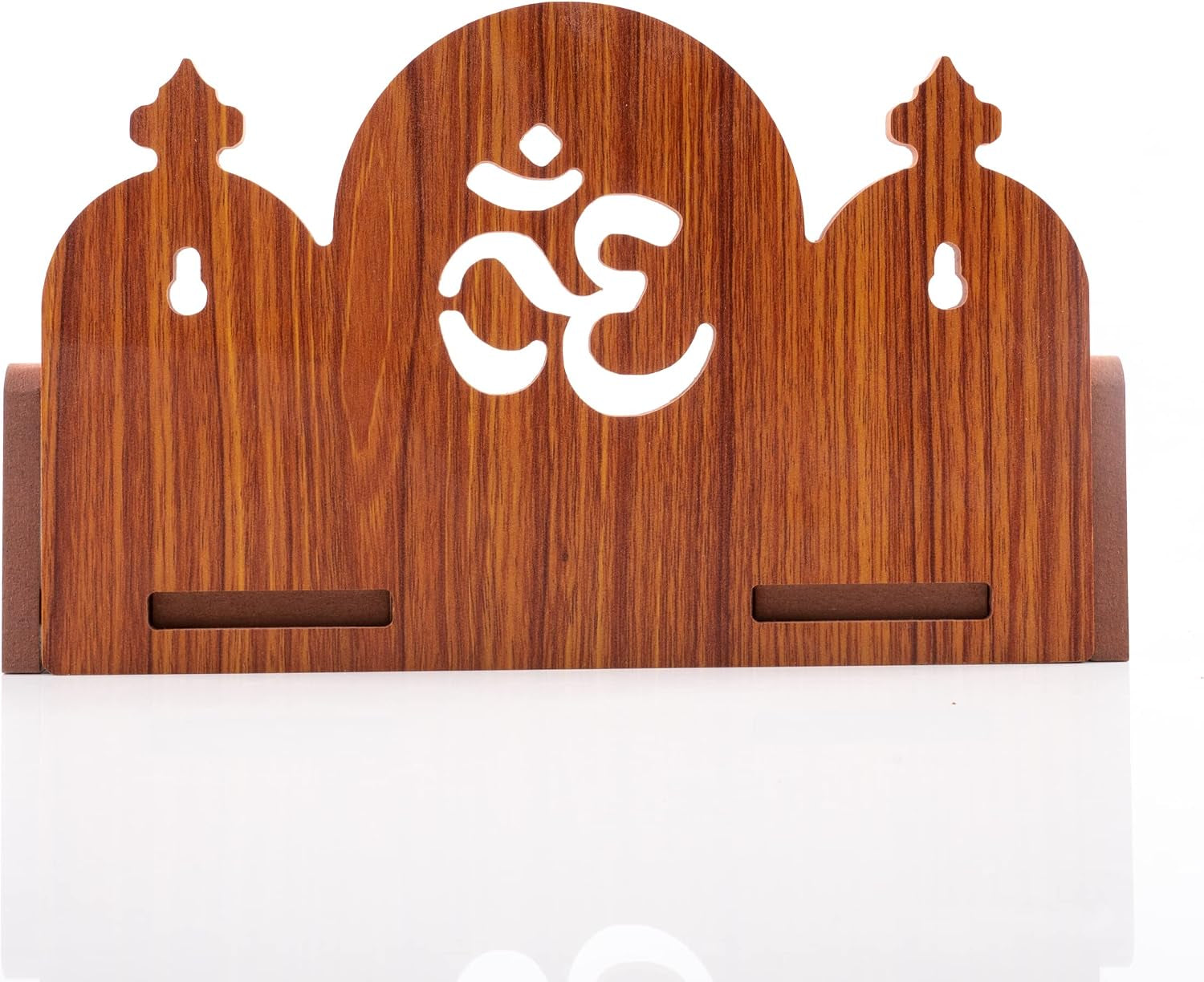 Wooden Wall Mounted Hanging Table Top Temple Pooja Mandir God Stand Shelf for Storage and Idols Decoration for Home Office and Gifting (Brown- Om Design2)