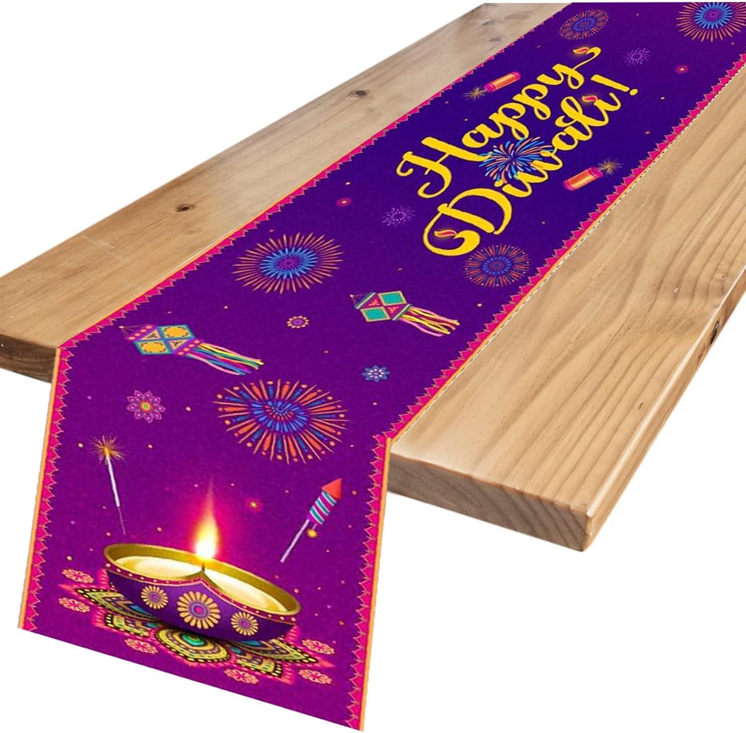 Diwali Table Runner - 13X72'' Happy Diwali Table Runner Kitchen Dining Table Decoration, Indian Deepawali Festival of Lights Party Decor Supplies Diwali Decorations for House Home