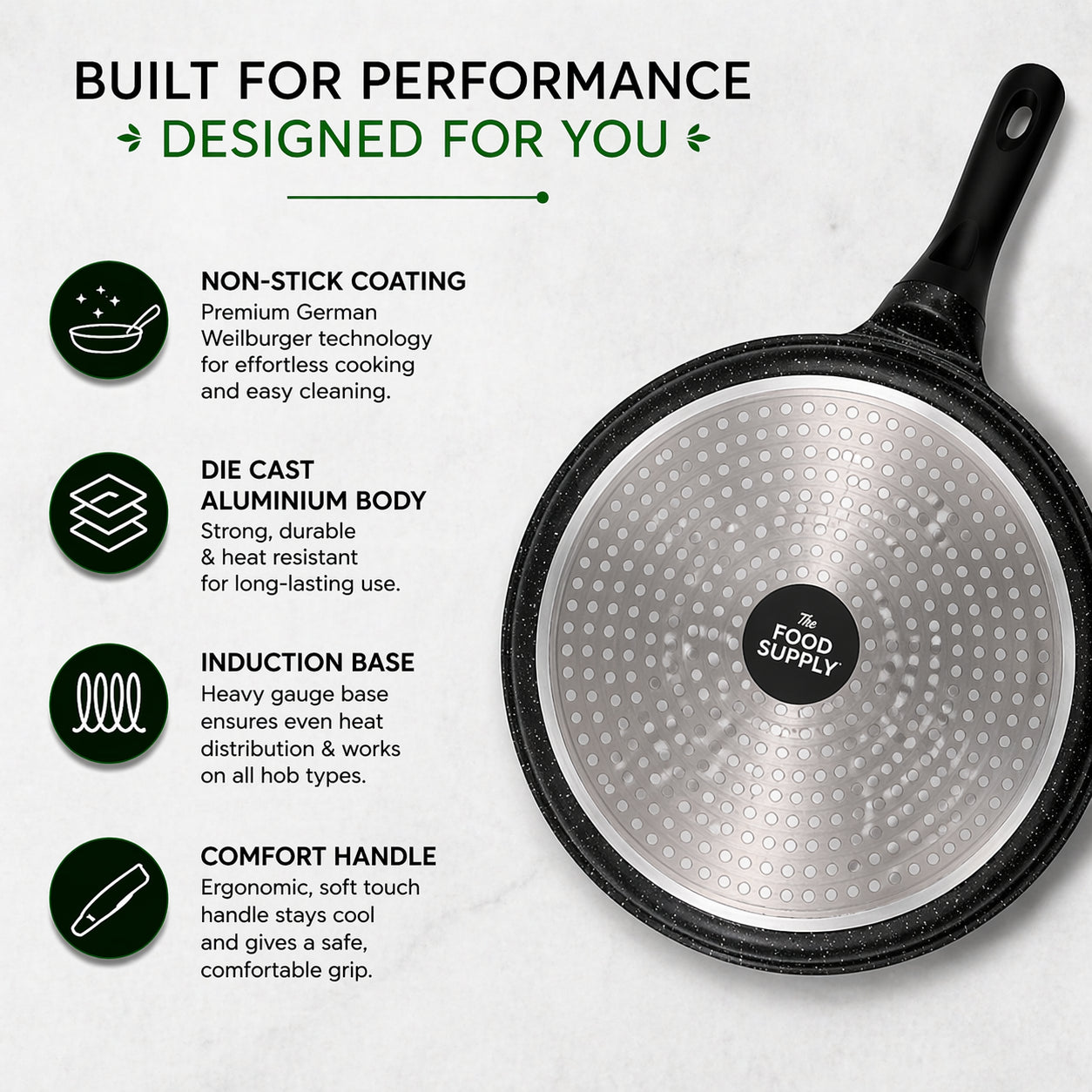 TFS Die Cast Tawa Non Stick – Induction Compatible Flat Dosa Pan, Granite Stone