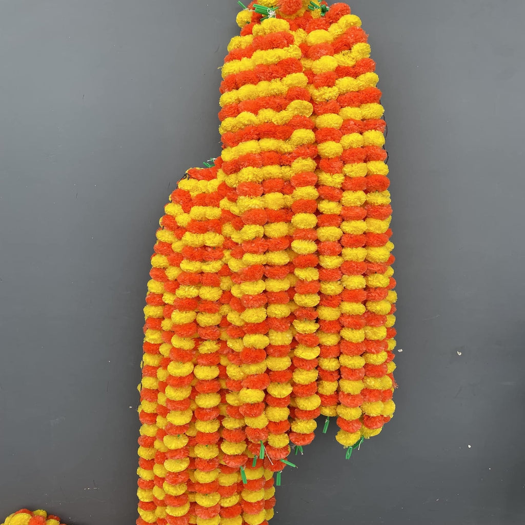 5 Pcs Yellow Dark Orange Marigold Flower Garland for Indian Wedding Decor