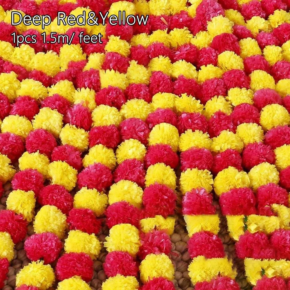 Long Strands Artificial Marigold Garland 1.5M Pooja Diwali Fiesta Pooja Marigold Flowers Indian Décor Events Decor