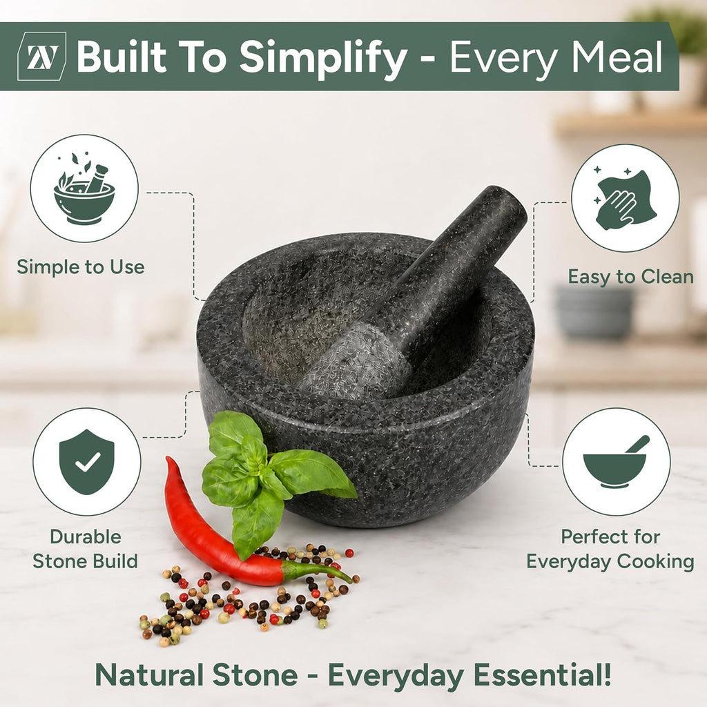 Pestle and Mortar Set – Premium Solid Natural Stone, Essential for Kitchen Essentials & Culinary Creations – Durable and Elegant Design by
