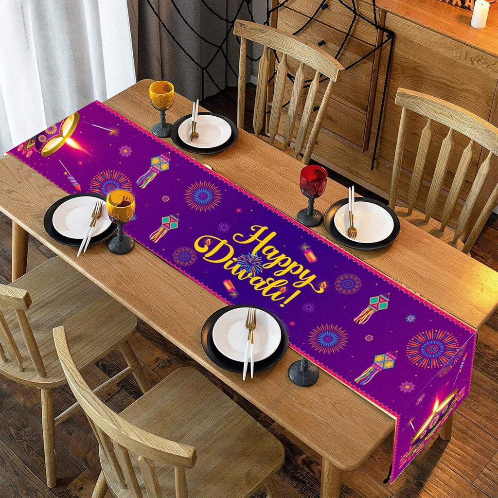 Diwali Table Runner - 13X72'' Happy Diwali Table Runner Kitchen Dining Table Decoration, Indian Deepawali Festival of Lights Party Decor Supplies Diwali Decorations for House Home