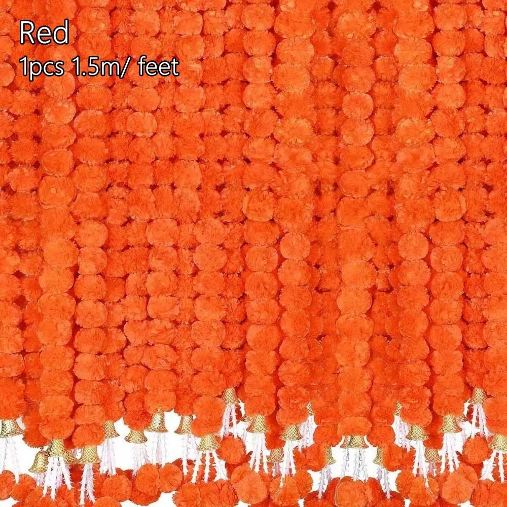 Long Strands Artificial Marigold Garland 1.5M Pooja Diwali Fiesta Pooja Marigold Flowers Indian Décor Events Decor