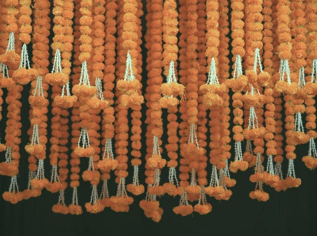 5 PC - 5 Feet Orange Marigold Garland |Indian/American Wedding Party Mantle Decoration, Faux Garlands Wedding Garland, Diwali Decoration, Spring Bush Floral!