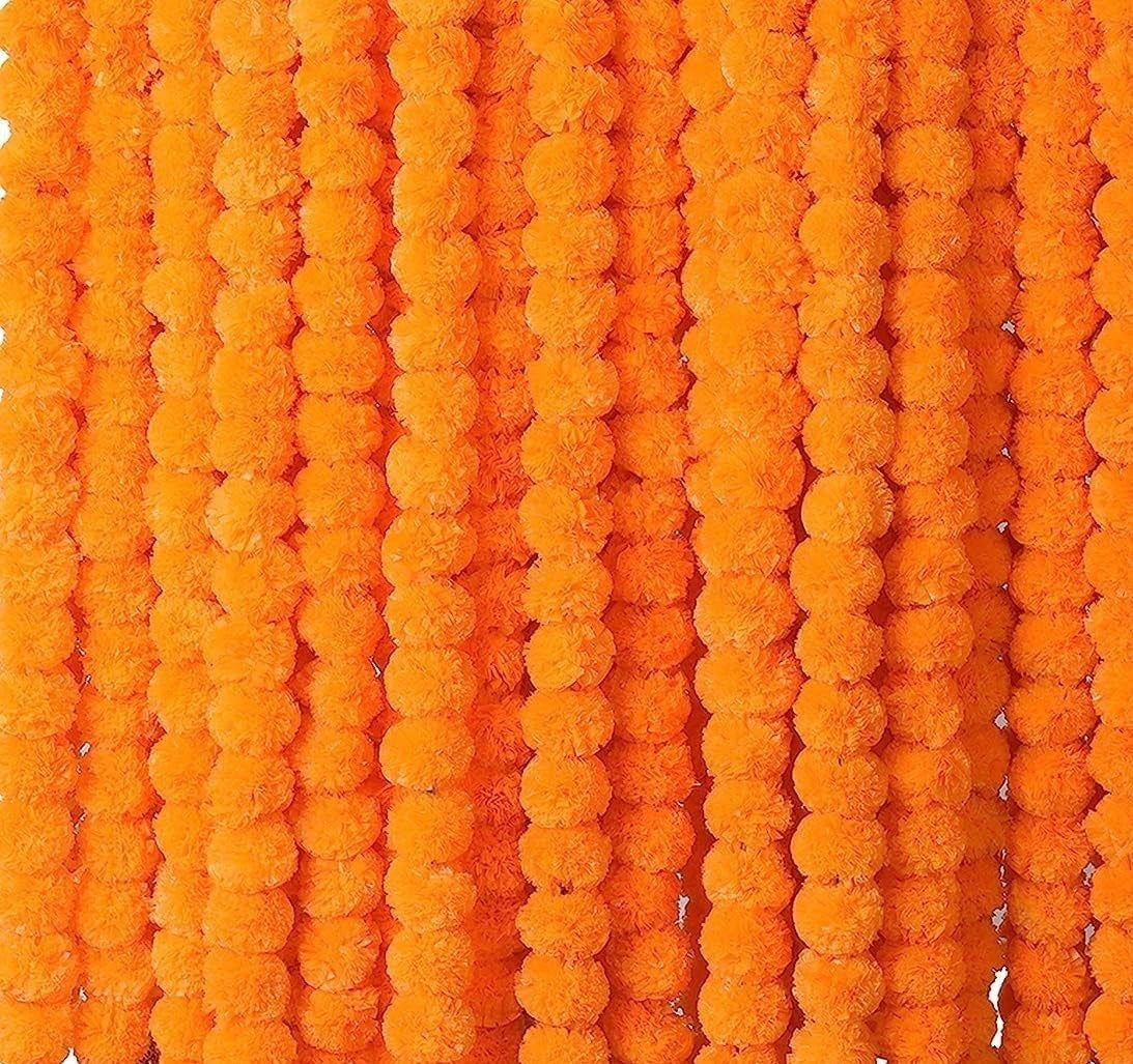 5 PC - 5 Feet Marigold Garland |Indian/American Wedding Party Mantle Decoration, Faux Garlands Wedding Garland, Diwali Decoration, Spring Bush Floral!
