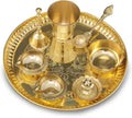 Brass Pooja Thali Set 8 Inch with Pital Plate Glass Nag Archmini Spoon Ghanti Kuber Diya Dhup Dan Bowl Puja Thali for Diwali Home Mandir Office Wedding Return Gift Items