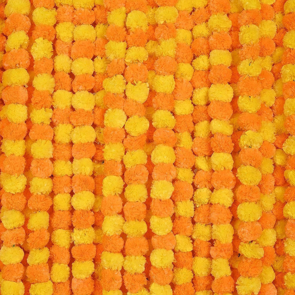 5 Feet Indian Marigold Garland for Decoration, Artificial Marigold Flowers for Diwali Halloween Day of Dead, Día De Los Muertos, Indian Wedding Flower Decoration (Yellow & Mango)