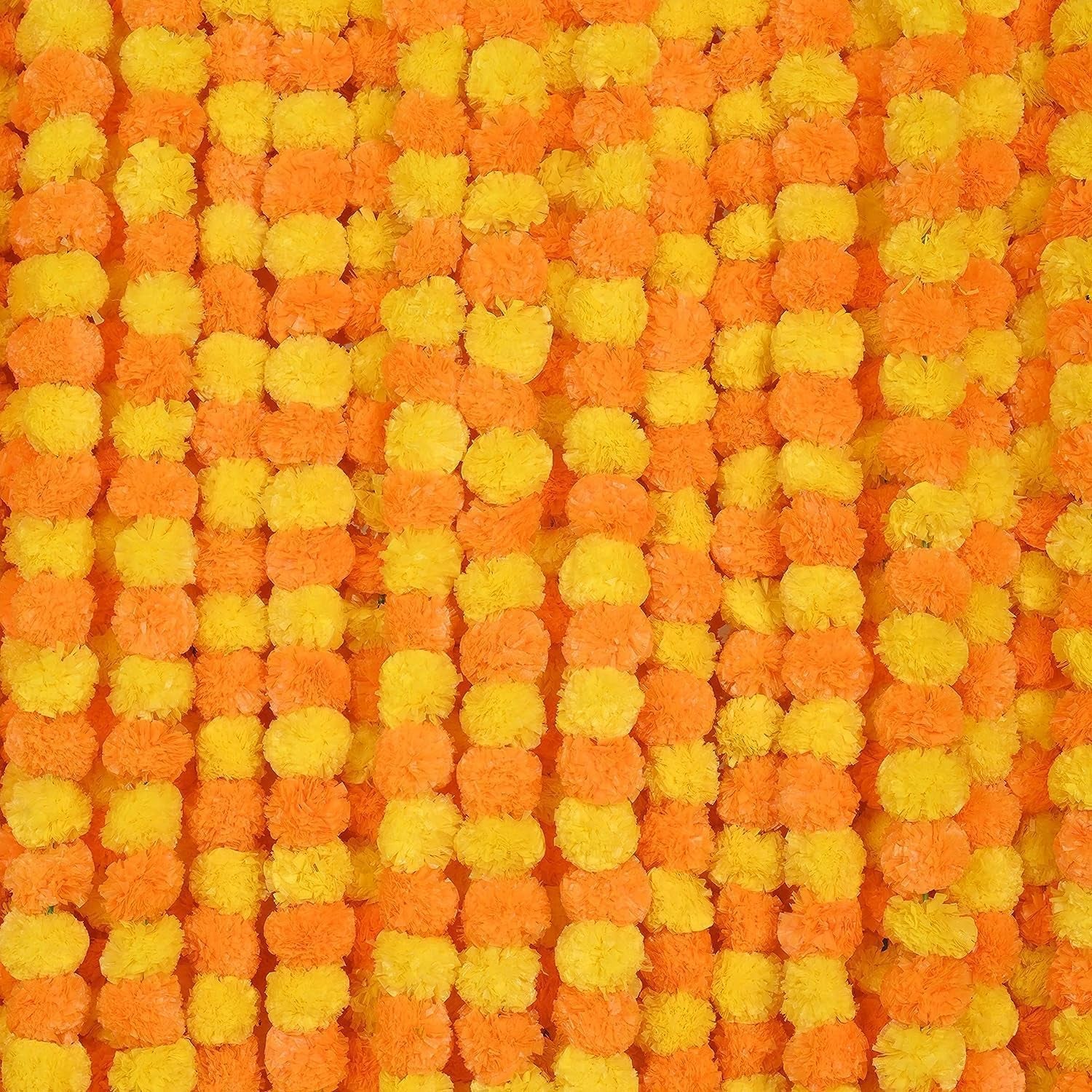 5 Feet Indian Marigold Garland for Decoration, Artificial Marigold Flowers for Diwali Halloween Day of Dead, Día De Los Muertos, Indian Wedding Flower Decoration (Yellow & Mango)