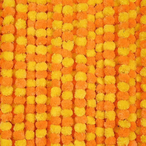 5 Feet Indian Marigold Garland for Decoration, Artificial Marigold Flowers for Diwali Halloween Day of Dead, Día De Los Muertos, Indian Wedding Flower Decoration (Yellow & Mango)
