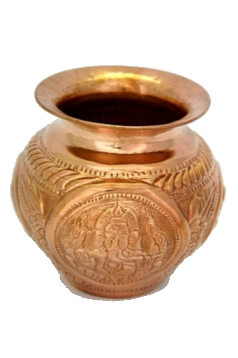 Pure Copper Lota Aum, Ganesh, Trishul - Nakshi Lota, Hindu Pooja
