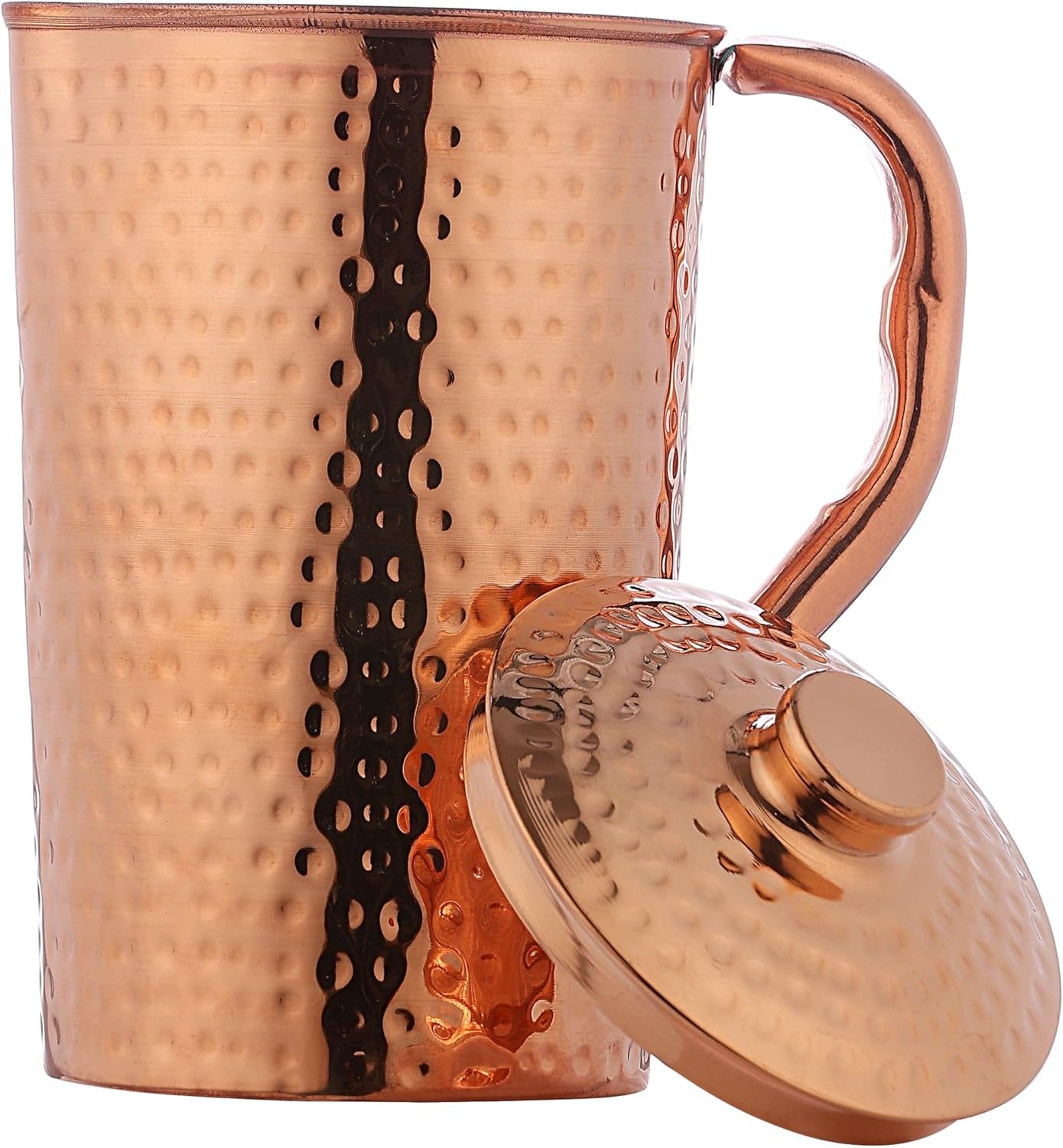 Copper Pitcher with Lid 100% Pure Copper Hammered Water Pitcher 50.7 Oz (1.5 Liter) for Drinking Water, Traditional Copper Pitcher for Home & Kitchen