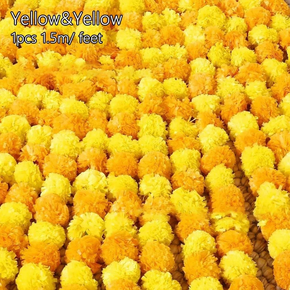 Long Strands Artificial Marigold Garland 1.5M Pooja Diwali Fiesta Pooja Marigold Flowers Indian Décor Events Decor