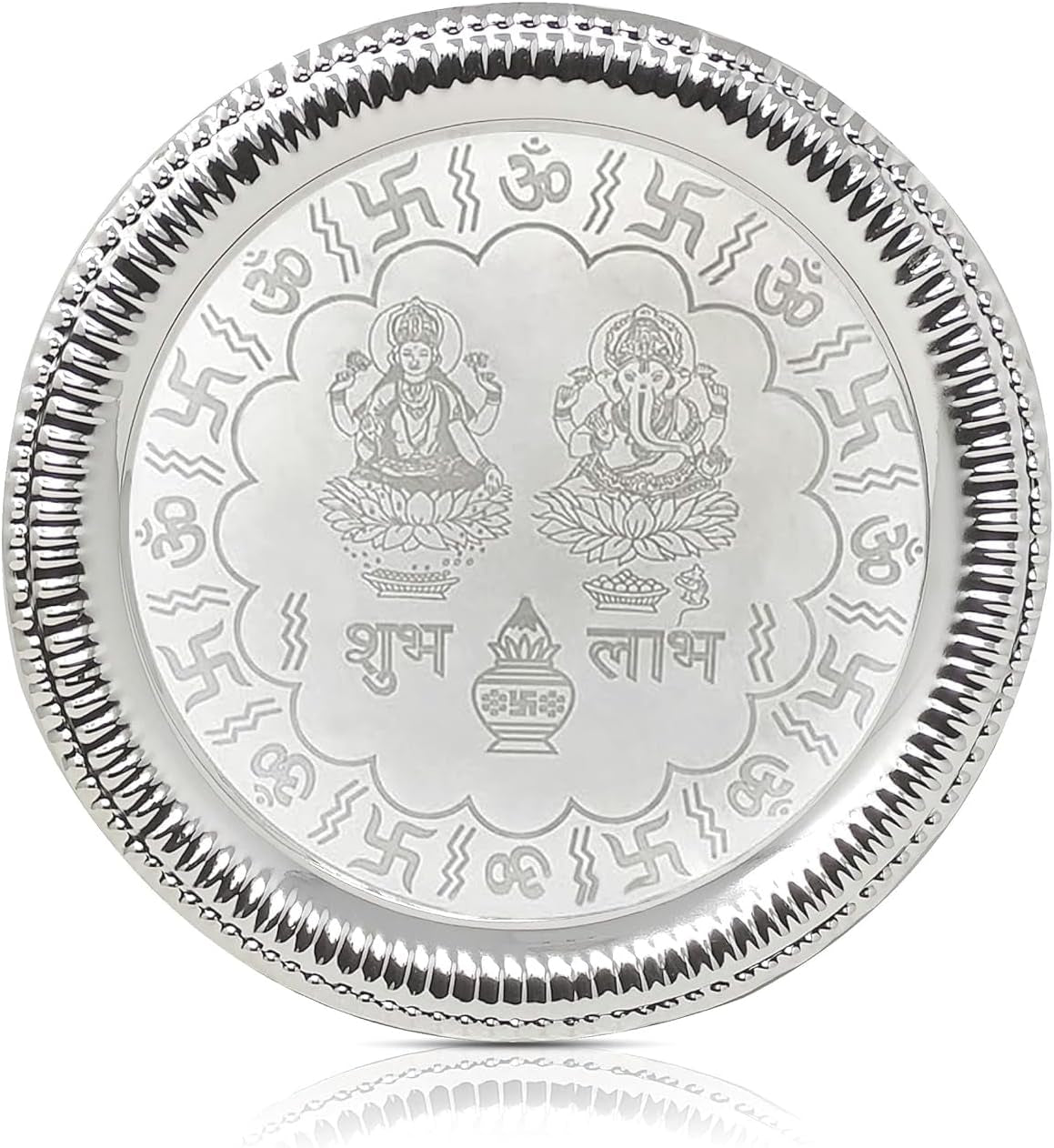 Pooja Thali Set Silver Plated with Blue Gift Box Designed Puja Plate 22 CM Bowl Ghanti Kalash Spoon Dhup Dan Diya for Home Office Diwali Wedding Return Gift Items
