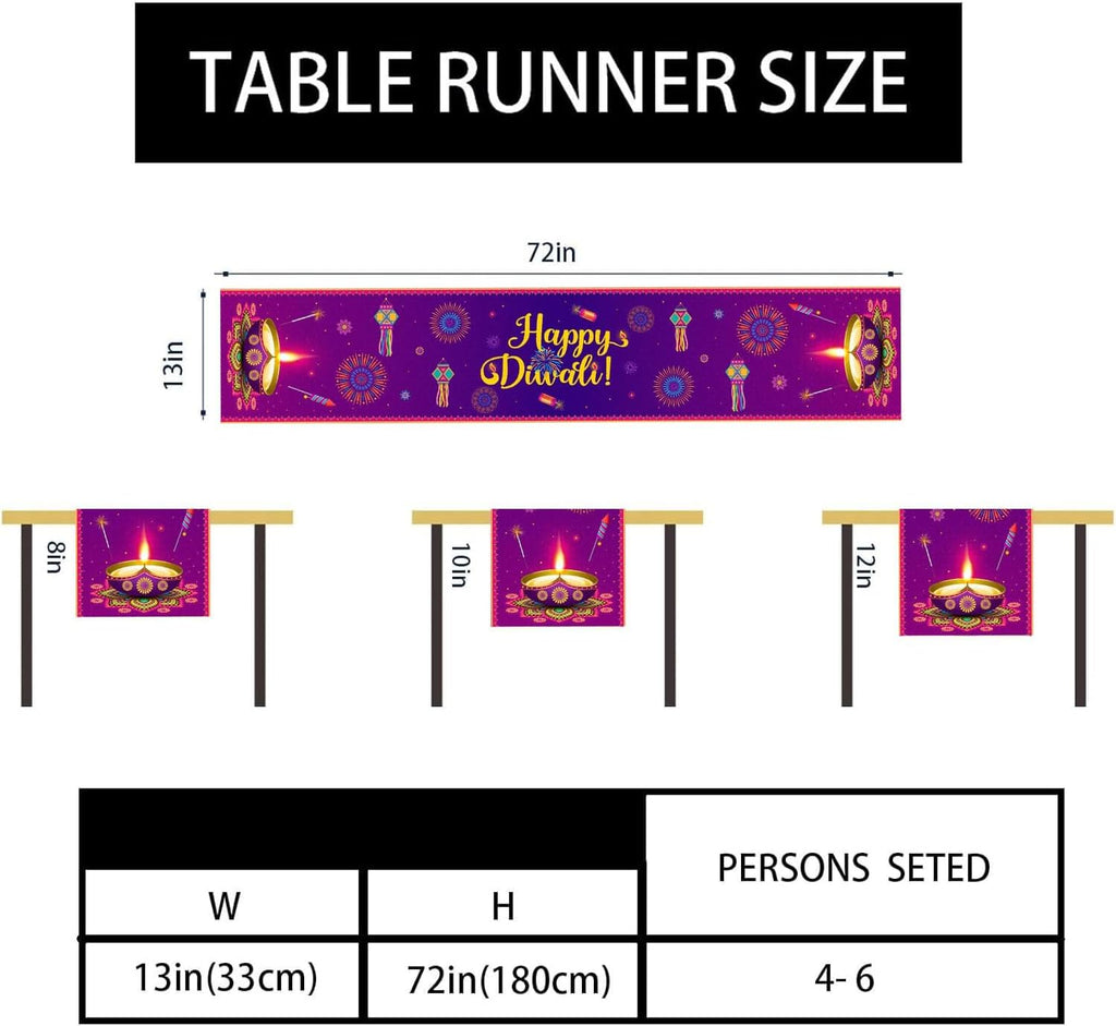 Diwali Table Runner - 13X72'' Happy Diwali Table Runner Kitchen Dining Table Decoration, Indian Deepawali Festival of Lights Party Decor Supplies Diwali Decorations for House Home