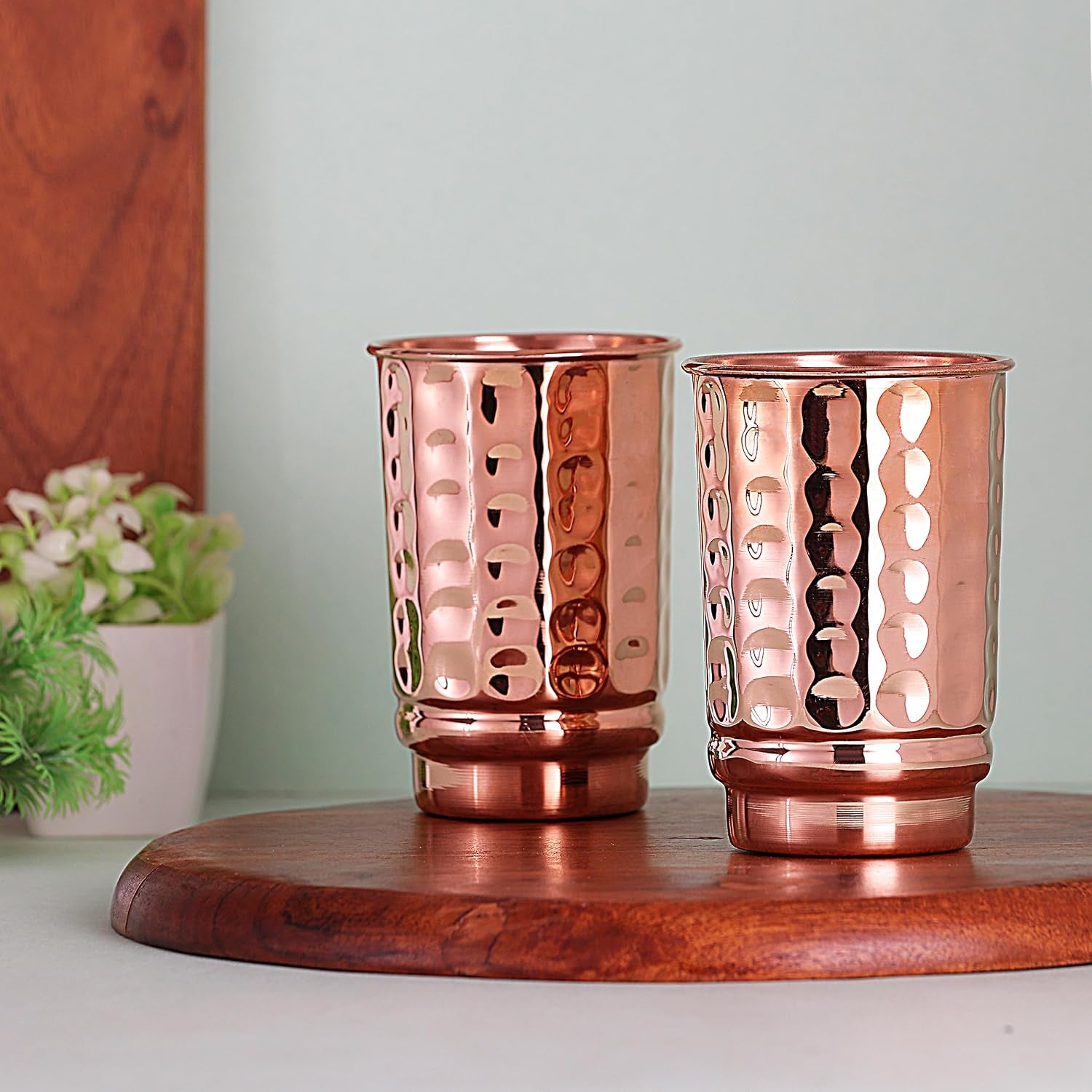 Hammered Pure Copper Tumblers Set of 2, for Ayurveda Health Benefits Unlined, UNCOATED and Lacquer Free - 350 Ml Capacity