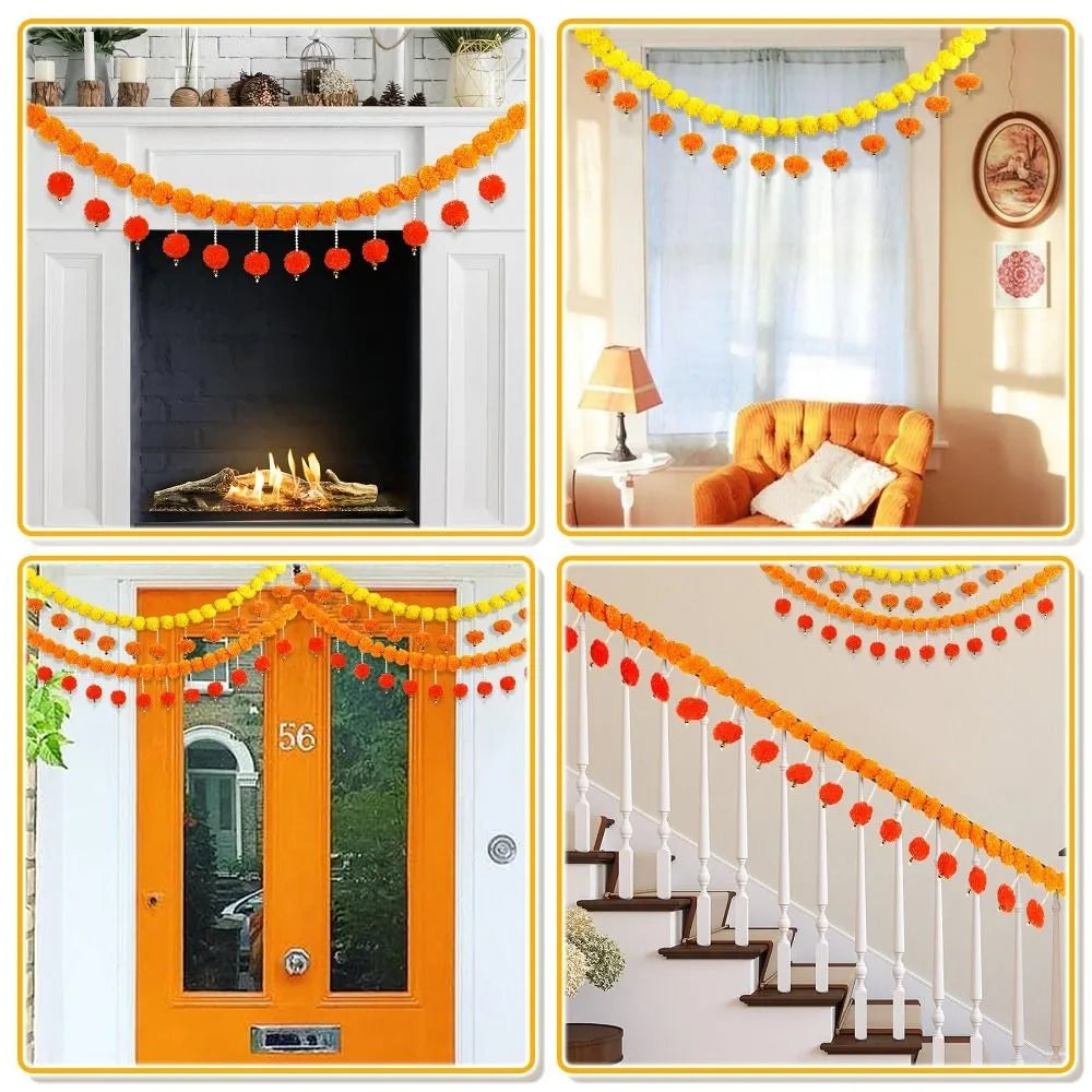 Long Strands Artificial Marigold Garland Indian Décor Pooja Diwali Fiesta Pooja Marigold Flowers Bendable Pooja Wedding