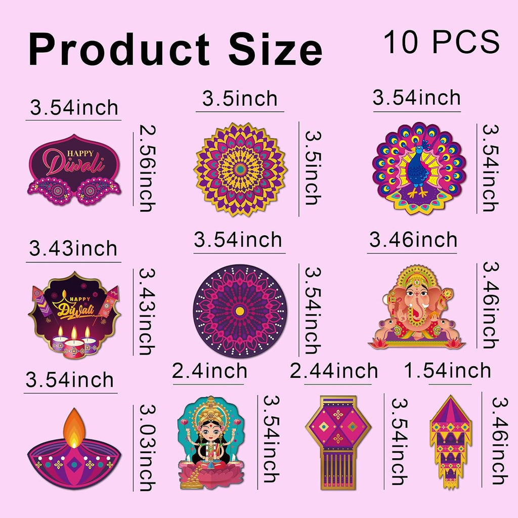 10 Pcs Diwali Rangoli Wooden Diwali Decorations for House, Indian Pooja Decorations for Diwali, Navratri, Wedding, Ganesh Pooja