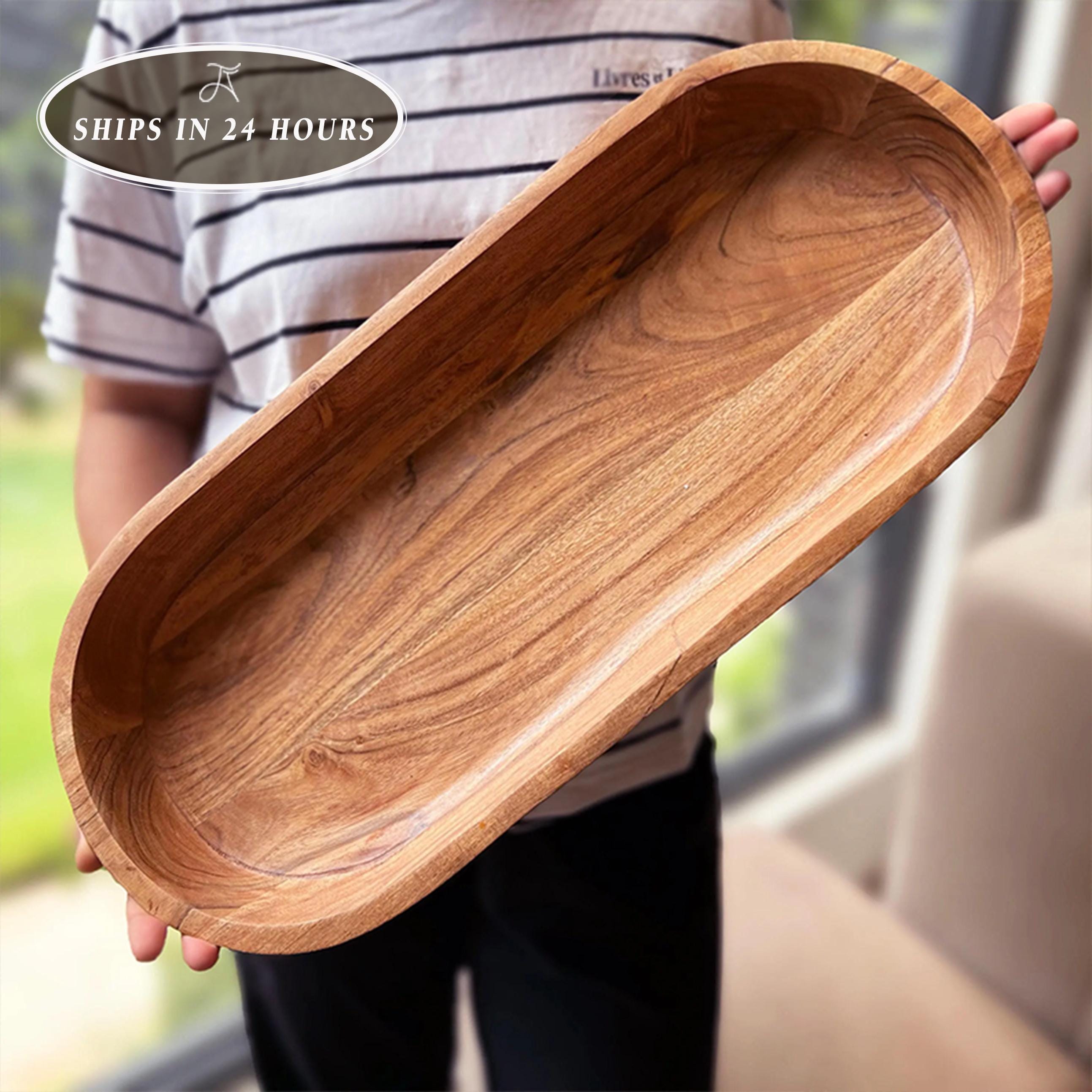 Handmade Dough Bowl: Large and XL Carved Wooden Centerpiece for Thanksgiving Hosting Gift
