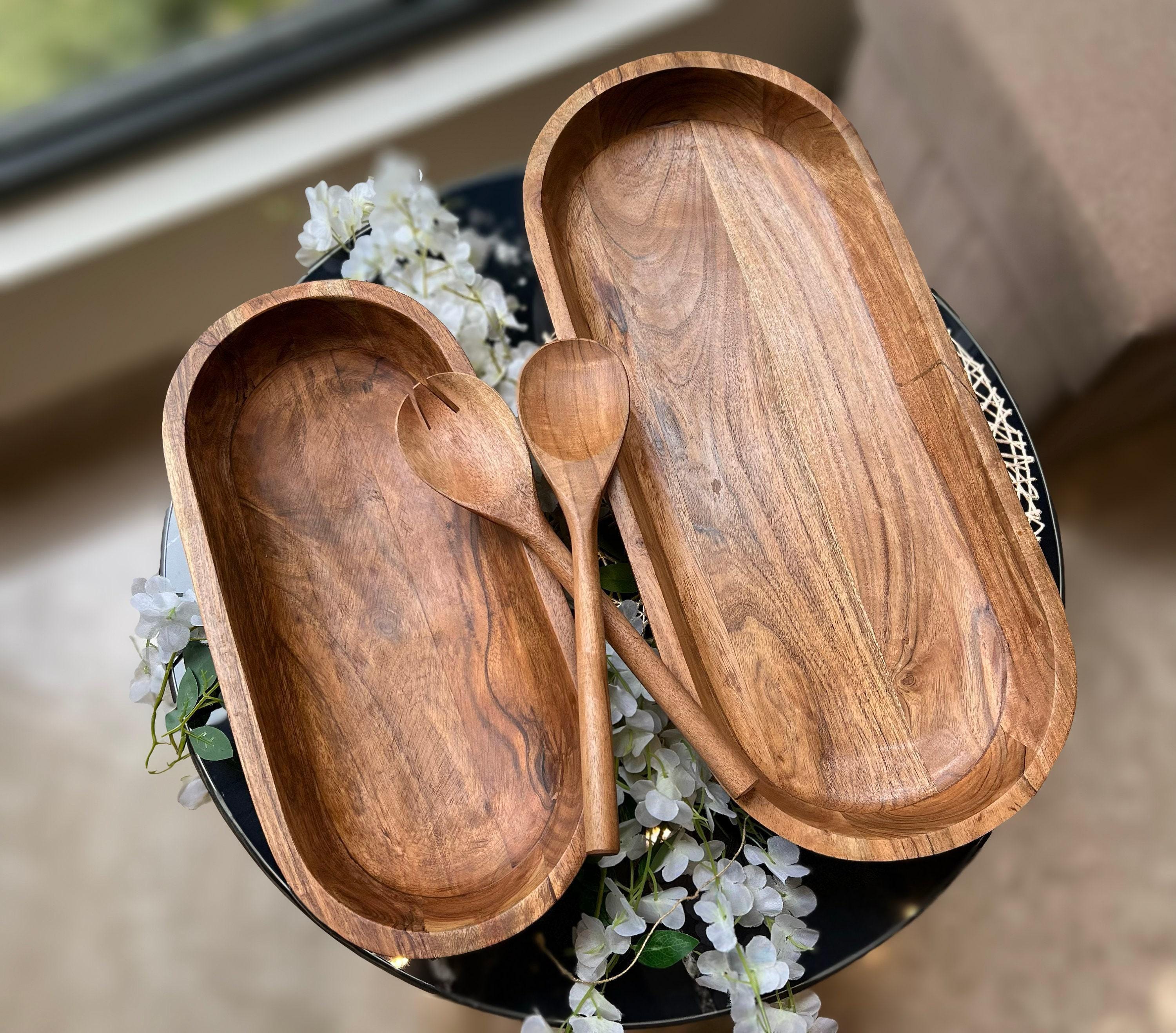 Handmade Dough Bowl: Large and XL Carved Wooden Centerpiece for Thanksgiving Hosting Gift