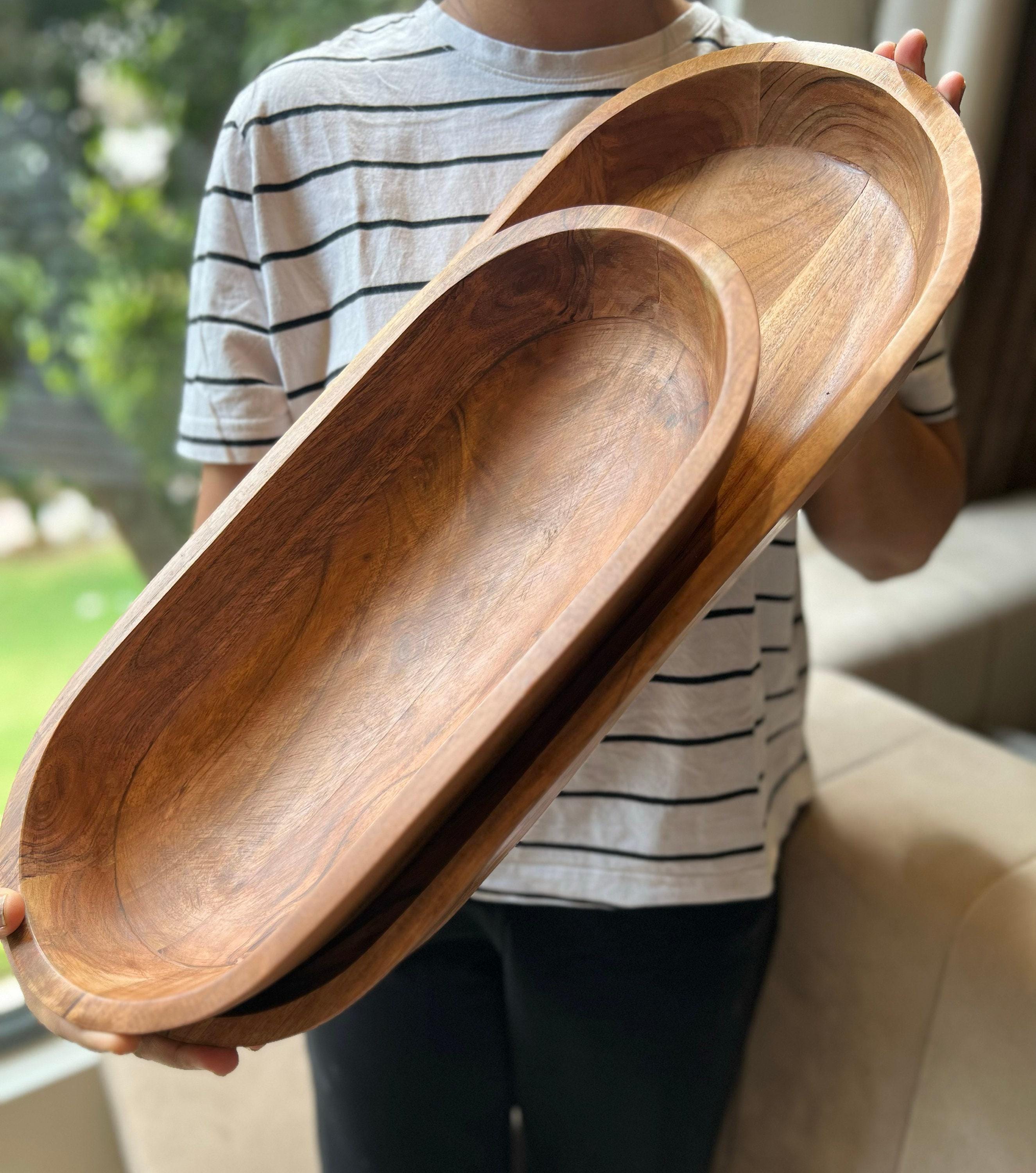 Handmade Dough Bowl: Large and XL Carved Wooden Centerpiece for Thanksgiving Hosting Gift