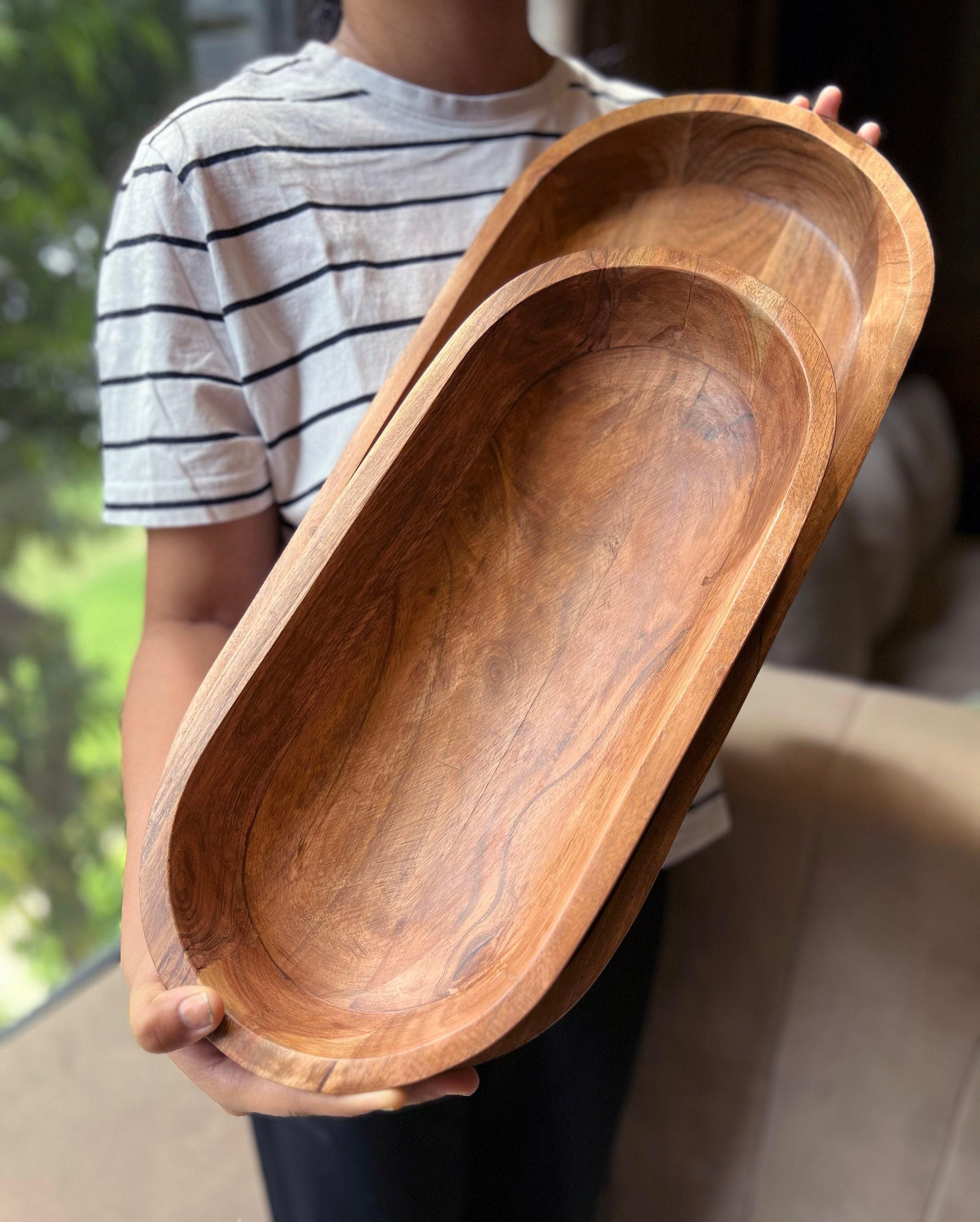 Handmade Dough Bowl: Large and XL Carved Wooden Centerpiece for Thanksgiving Hosting Gift