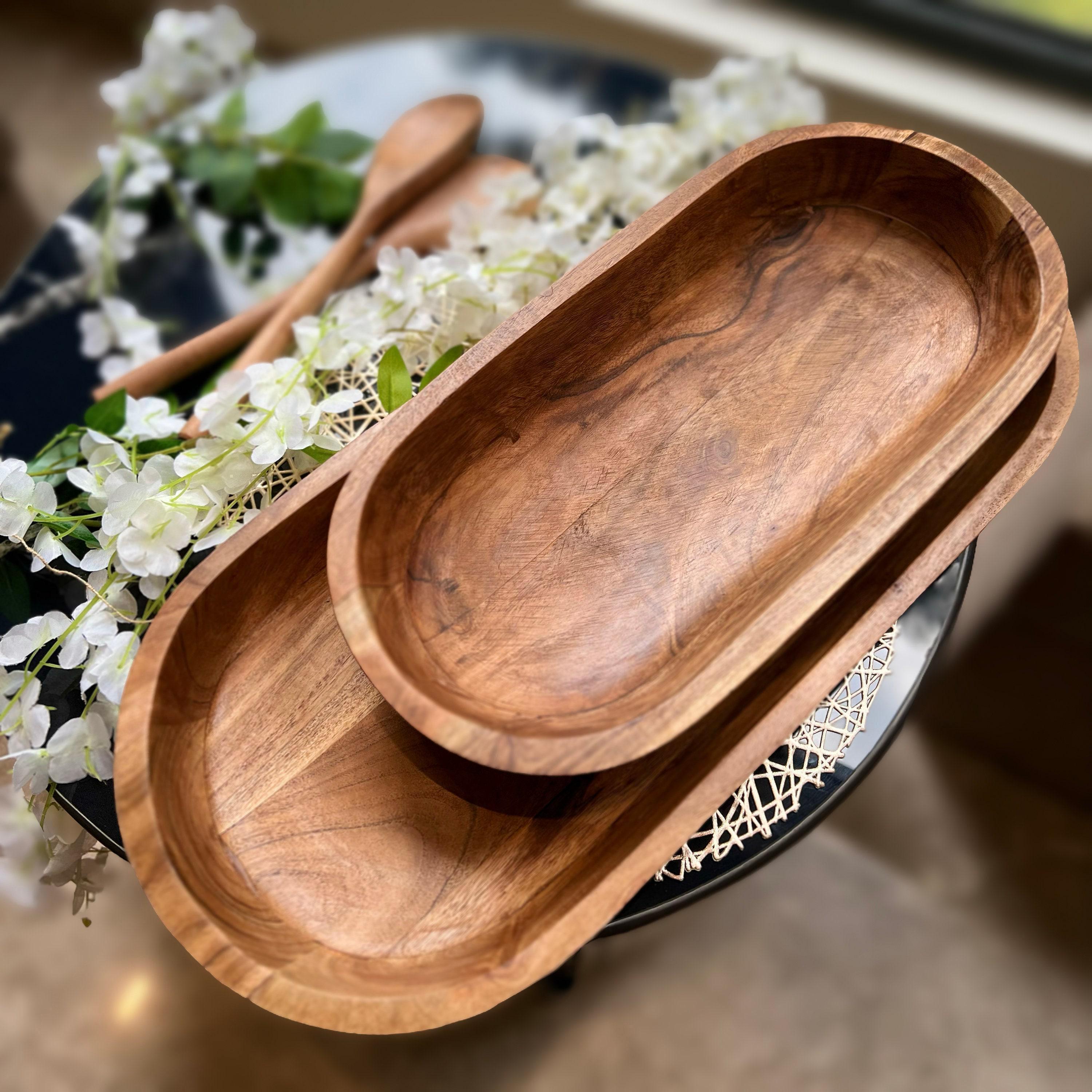 Handmade Dough Bowl: Large and XL Carved Wooden Centerpiece for Thanksgiving Hosting Gift